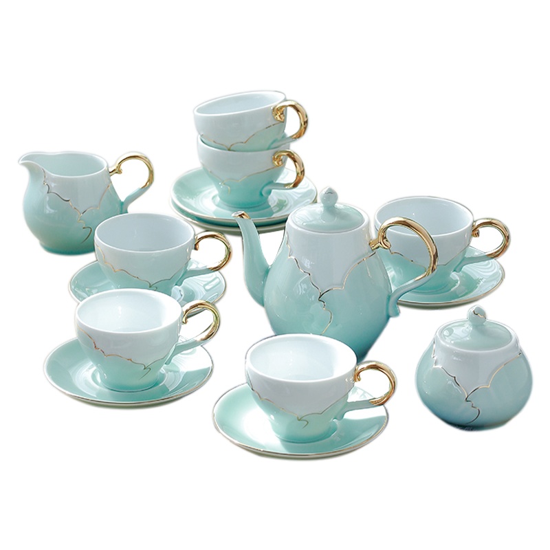 苏氏陶瓷SUSHI CERAMICS英式茶具咖啡具手绘6咖啡杯6杯碟1咖啡茶壶1奶茶咖啡罐1公壶整套咖啡具礼盒组