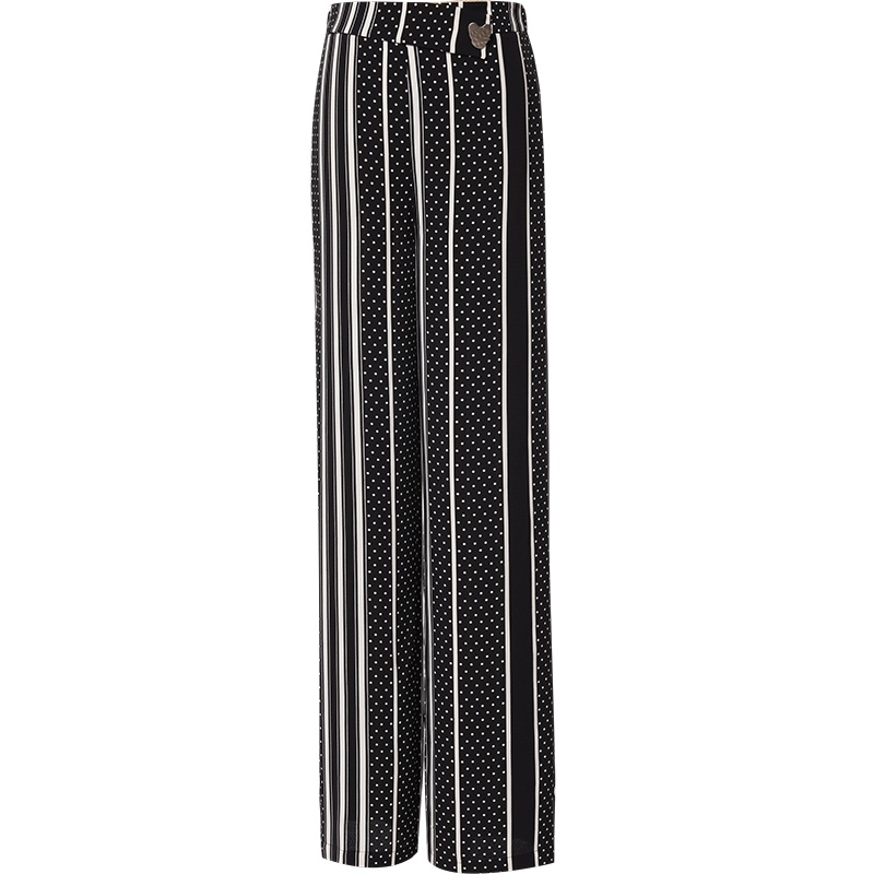 欧昵雪夏季高腰波点竖条纹阔腿裤女垂坠感休闲直筒长裤子