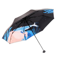 天堂伞 三折全遮光黑胶插画晴雨伞防紫外线太阳伞遮阳伞礼品伞55cm*8骨