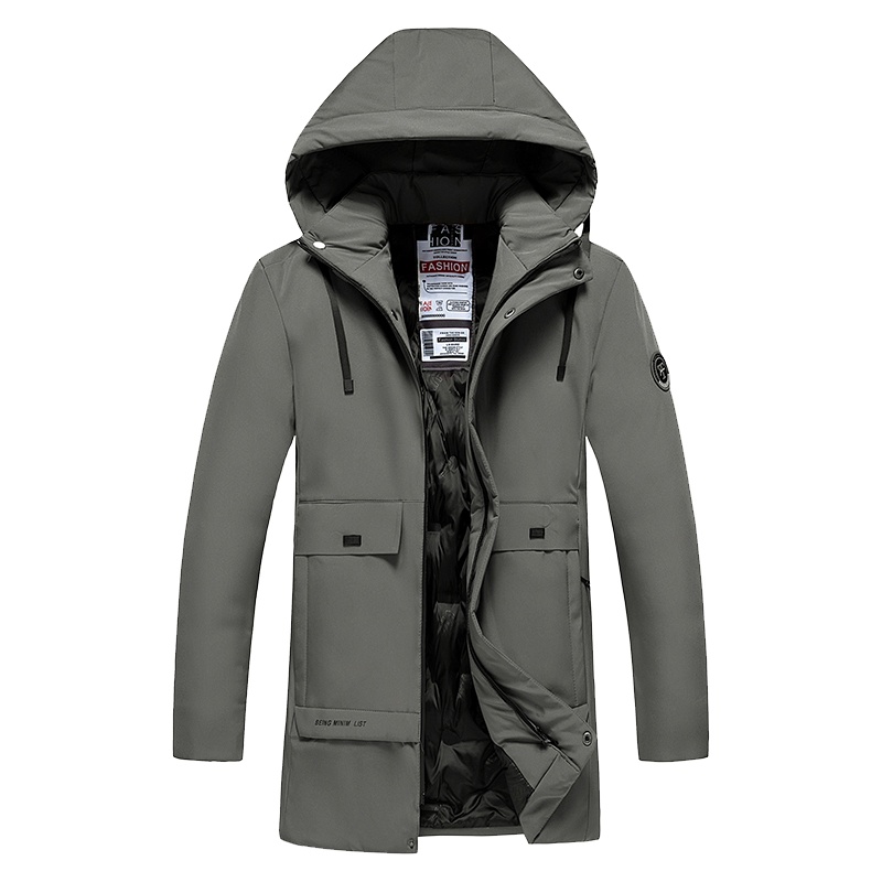 羅蒙(ROMON)中老年男加厚老年人中长款爷爷爸爸冬装外套可脱卸帽