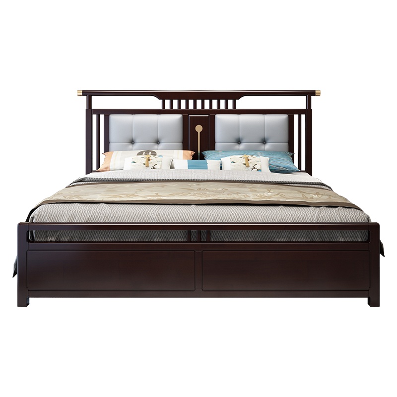 月影梳桐新中式实木床1.8米现代简约主卧双人床1.5m中国风高箱储物床