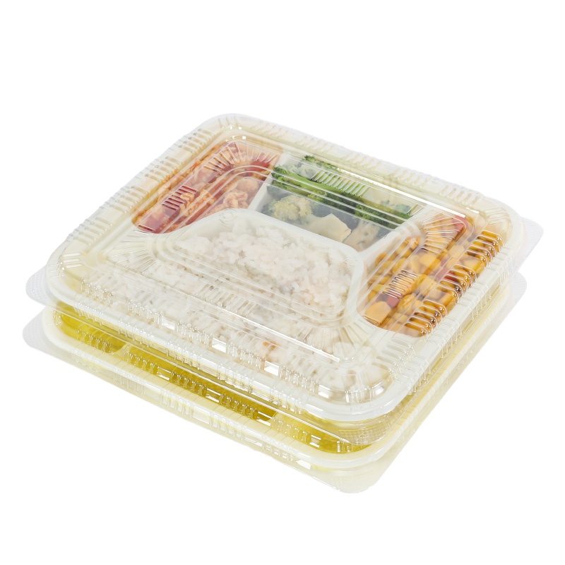 巧逸 一次性四格快餐盒外卖打包盒饭盒 黄白色50套/件(下 单请拍2件或2的倍数)