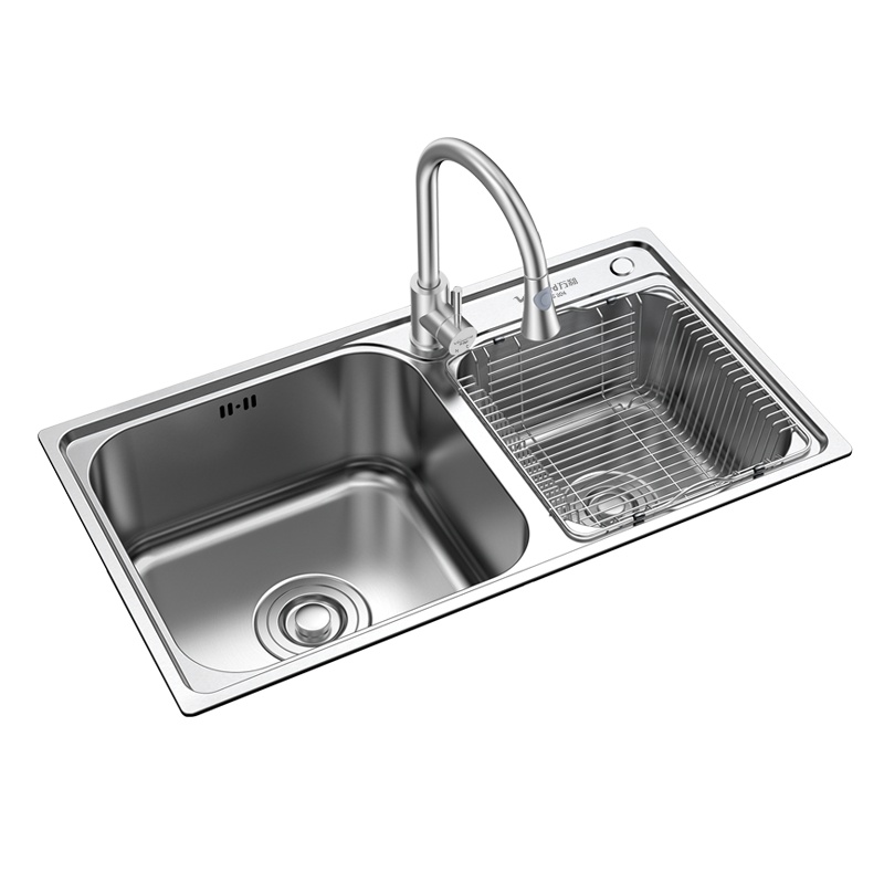 万和(Vanward)加厚304不锈钢水槽双槽套装厨房洗菜盆洗碗水池配304不锈钢抽拉式冷热厨房水龙头