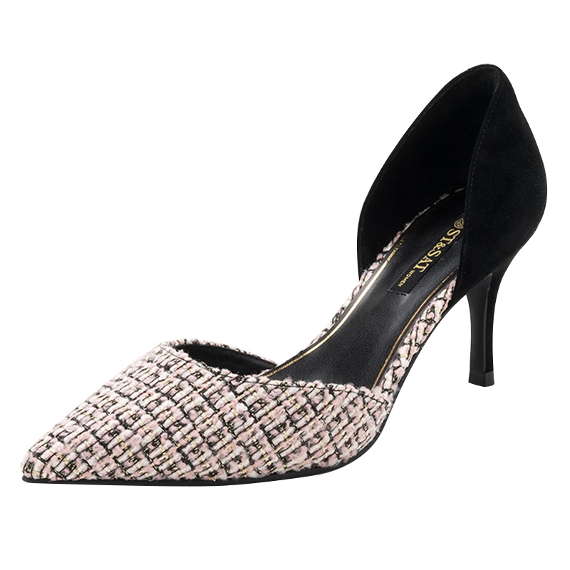 ST&SAT/星期六格纹元素尖头高跟细跟时尚单鞋女SS91114100