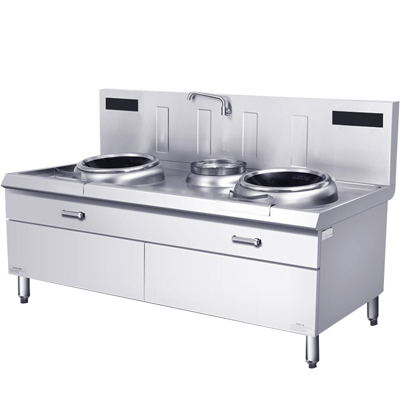 德玛仕(DEMASHI)大功率商用电磁大锅灶学校单位食堂 15kw双头单尾爆炒炉HW-SXC15C-01(304材质)