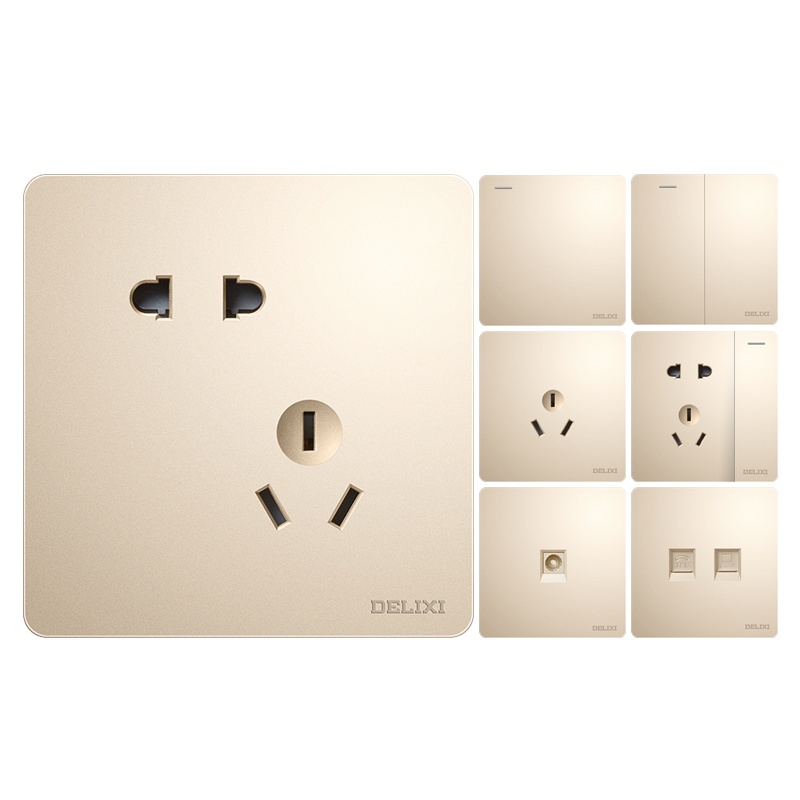 德力西开关插座面板86型多孔开关暗装墙壁一开五孔插座家用电开关