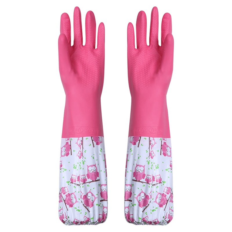 邦禾橡胶家务手套 洗刷碗神器 胶皮束手套 洗衣服乳硅防水胶手套 5双装-粉色猫头鹰
