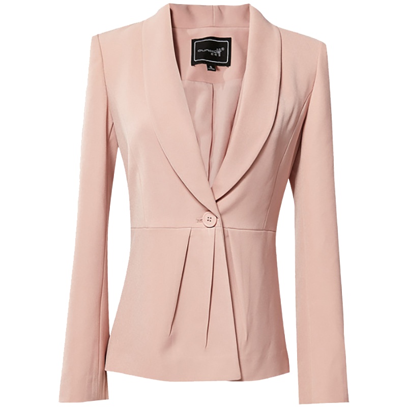欧昵雪翻领一粒扣收褶显瘦西装外套女气质修身西服