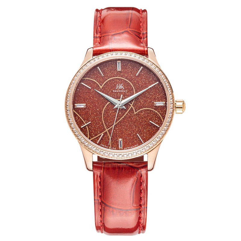 上海手表上海牌手表露摆系列星空秘境女士机械腕表镶钻表圈时尚气质女士表亲肤小牛皮表带国潮时尚机械表SH-890