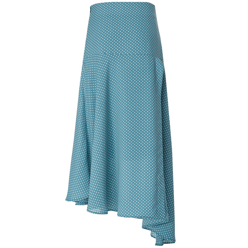 欧昵雪夏季不对称不规则斜摆中长款波点半身裙女A字裙