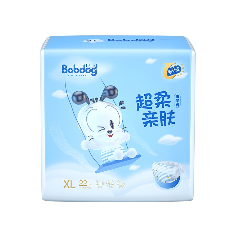 巴布豆超柔亲肤婴儿纸尿裤XL22片 宝宝超熟睡尿不湿 网面内层
