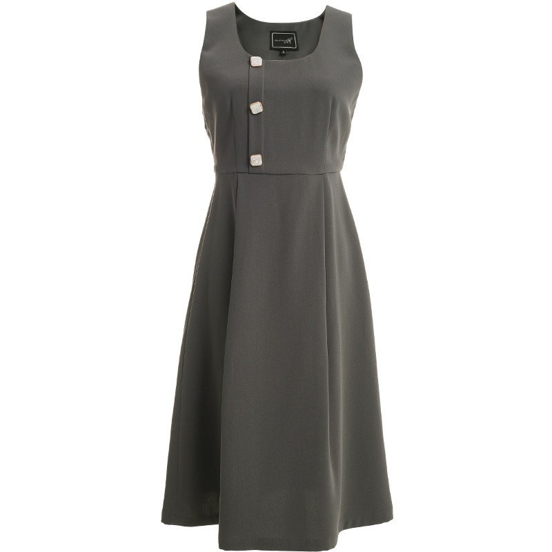 欧昵雪气质圆领高腰显瘦无袖背带连衣裙女套头a字裙