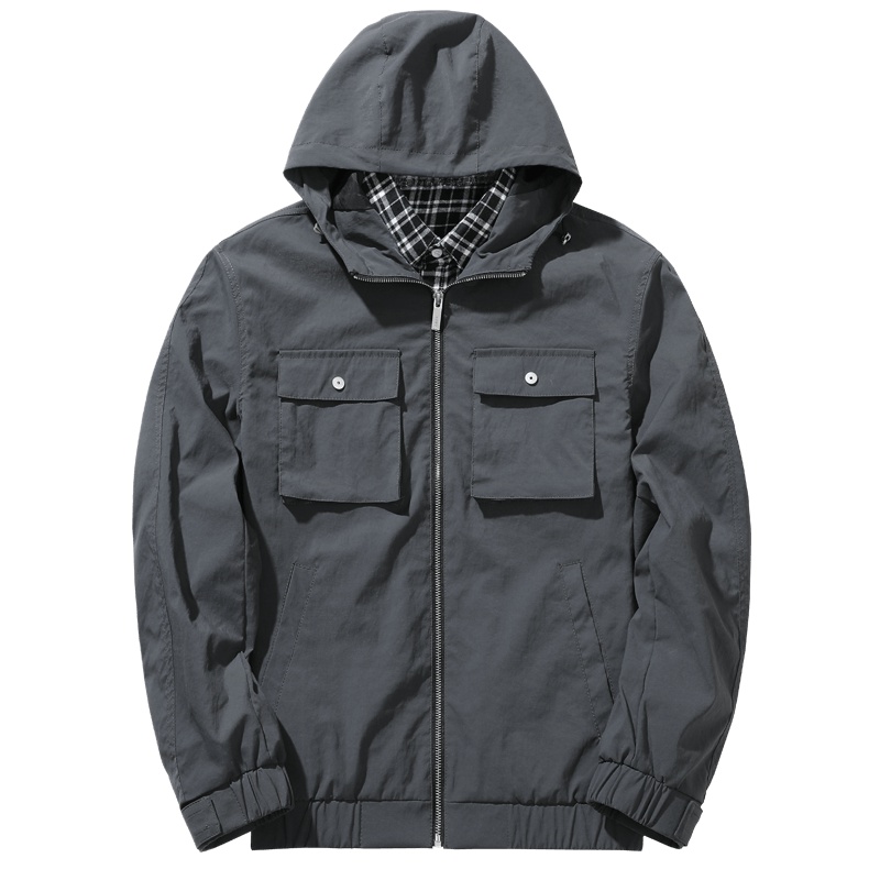 千纸鹤男士夹克上衣2019秋装新款时尚休闲宽松假两件连帽工装外套30193