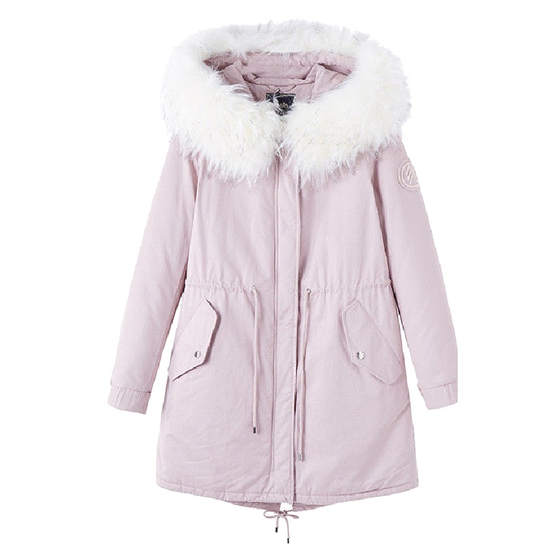 新款拉夏贝尔Puella韩版休闲时尚潮流女大毛领宽松女棉衣外套20012250