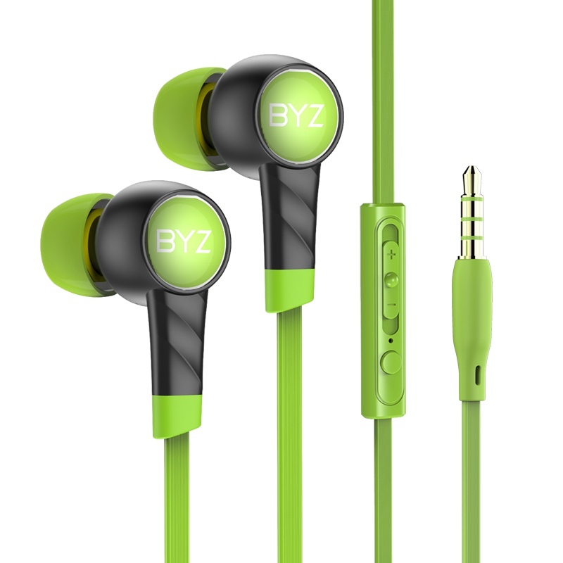 BYZ K61 荧光绿 耳机入耳式 有线耳机 耳塞式苹果安卓手机通用 线控耳机 通用苹果耳机