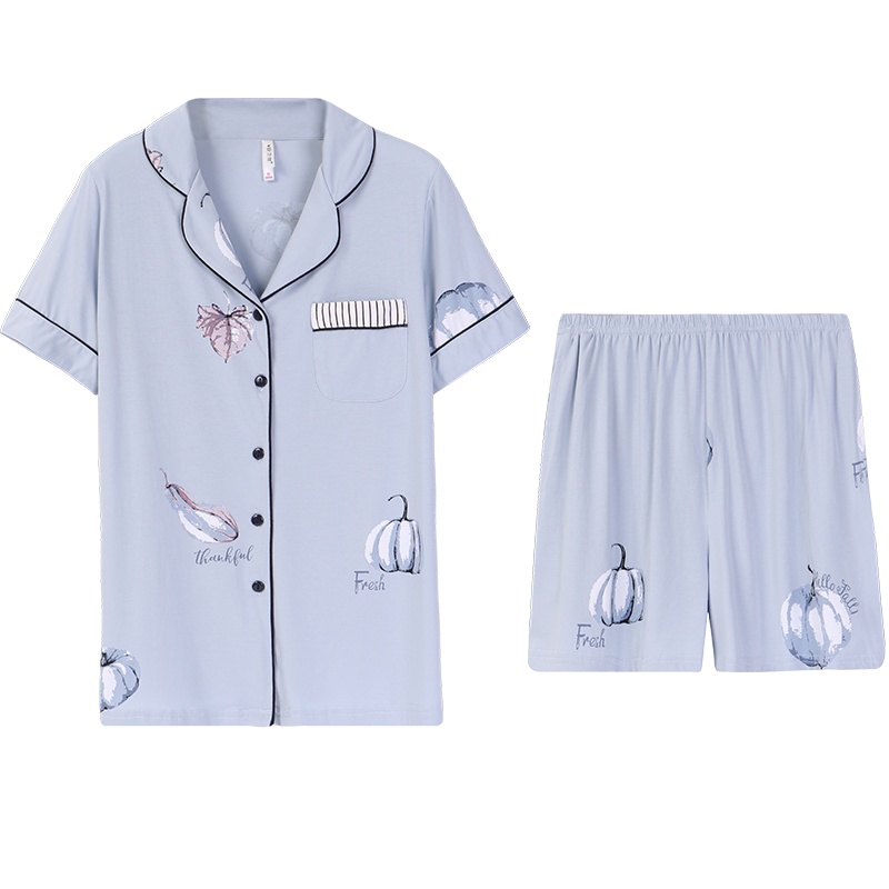 冰瓷棉印花国民领短袖女套装