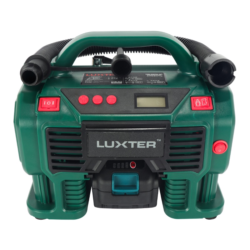 车载车用充气泵数显双缸大功率自动充停汽车轮胎打气泵胎压检测充放气气垫床打气筒升级款12V车用18V锂电池供电D款 墨绿色