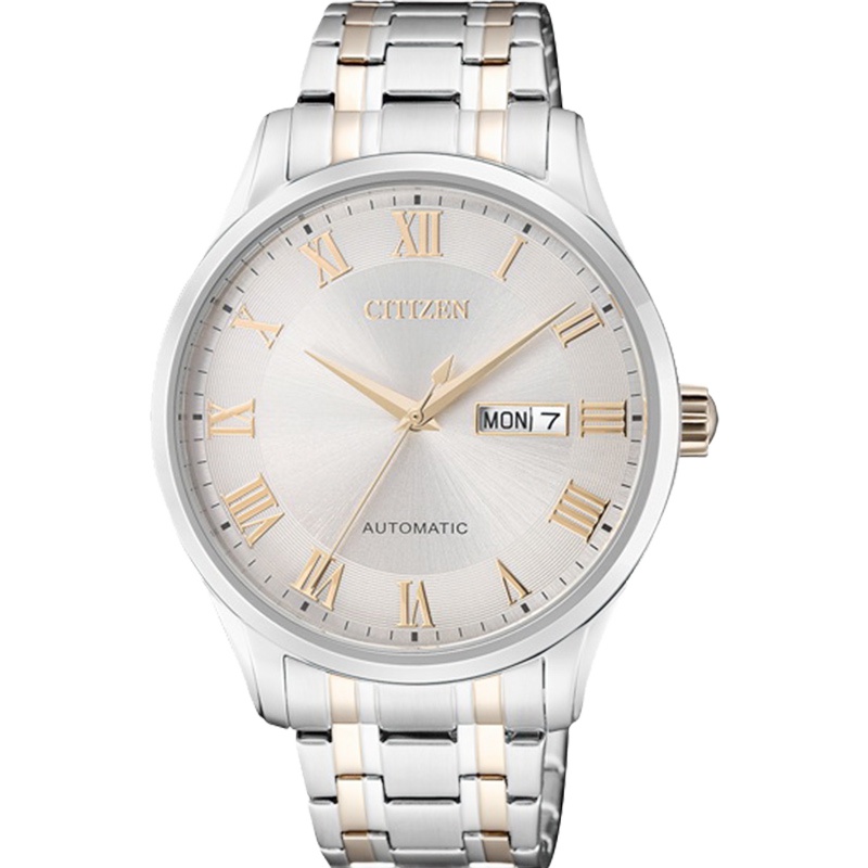 西铁城(CITIZEN)手表男日本自动机械双历显示简约商务休闲男士腕表 间金简约复古机械表NH8366-83AB