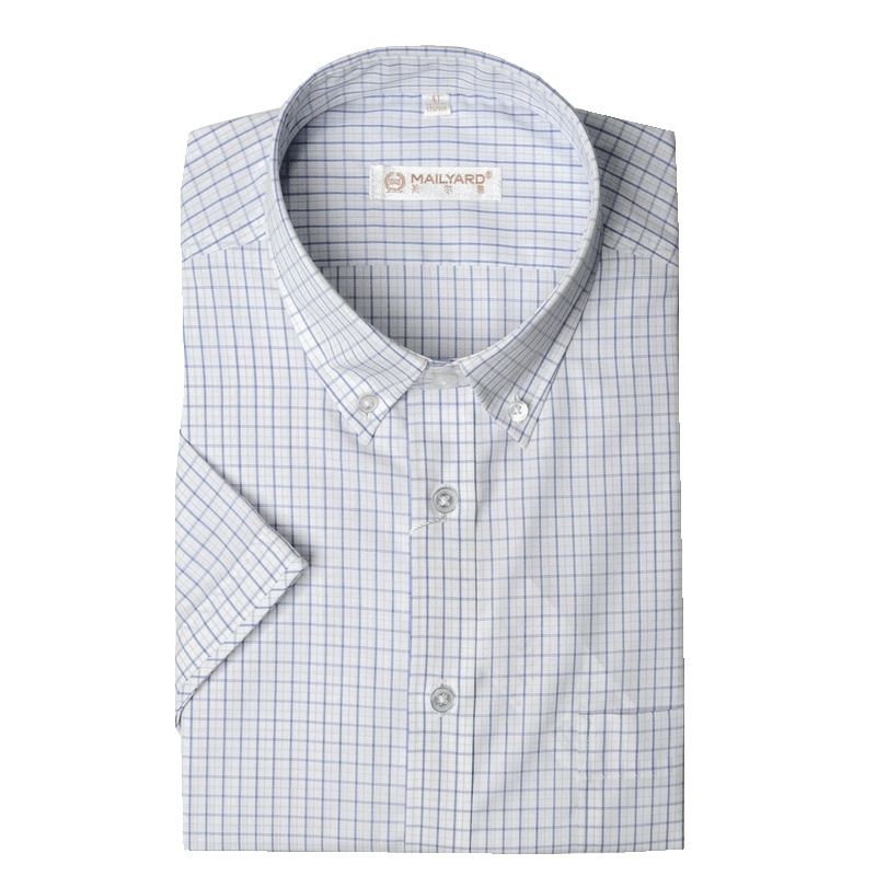 美尔雅(MAILYARD)男式短袖衬衫休闲纯棉免烫衬衣格纹男 138