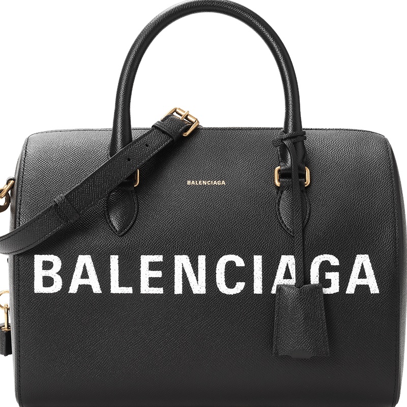 BALENCIAGA 巴黎世家 Ville 单肩包 手提包 波士顿包中号 字母印字标光面皮518804金扣