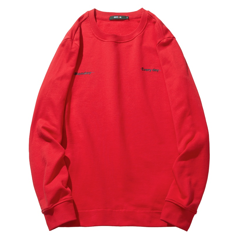 海德斯曼 红色卫衣男圆领2019秋季新款明星同款开叉设计潮流15237