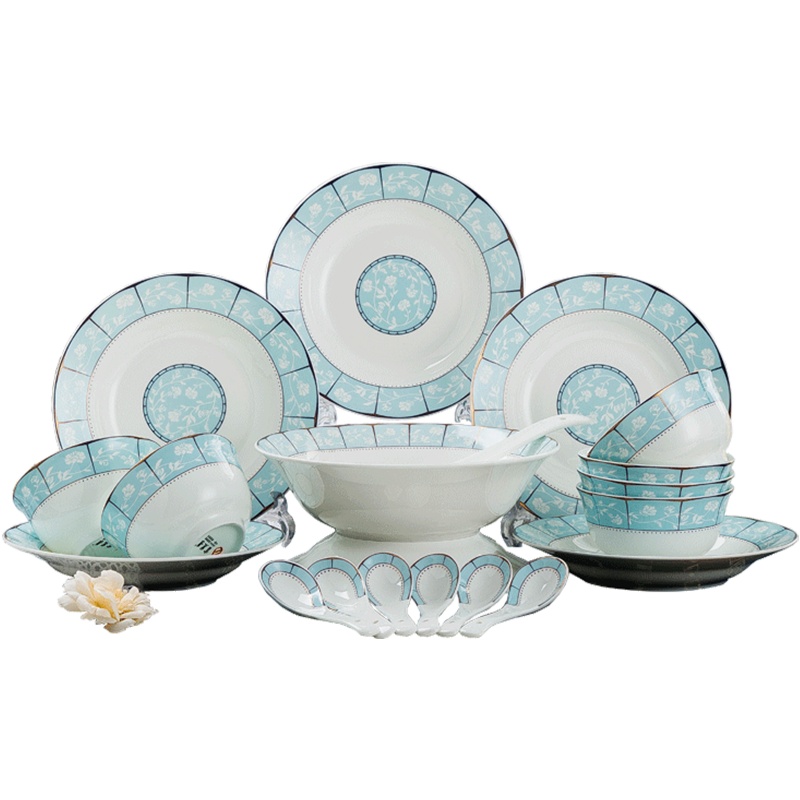 富昱景 碗碟套装景德镇餐具家用骨瓷简约欧式陶瓷筷盘子组合送礼 8人食 46件