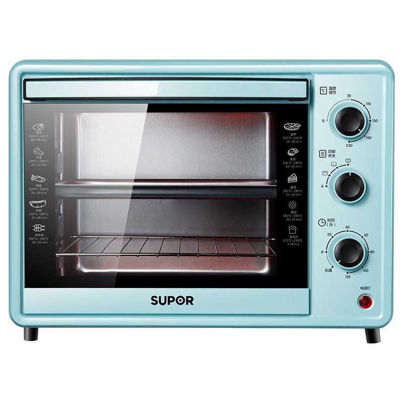 苏泊尔(SUPOR)电烤箱 多功能家用烘焙蛋糕30升大容量烤箱 超长定时 四层烤架 广域控温 薄荷绿K30FK806