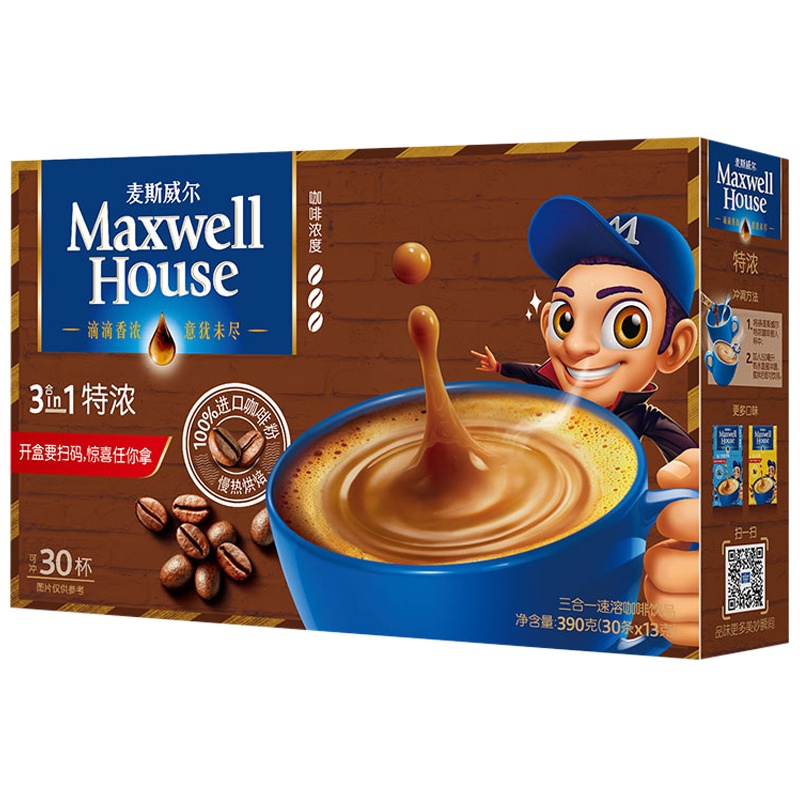 麦斯威尔三合一速溶咖啡 3in1特浓390g(13g*30条)盒装