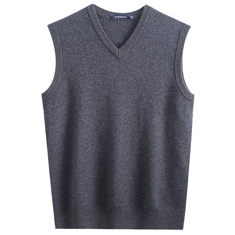 雅鹿男装羊毛马甲100%羊毛纯色保暖V领套头男士无袖羊毛衫11047011
