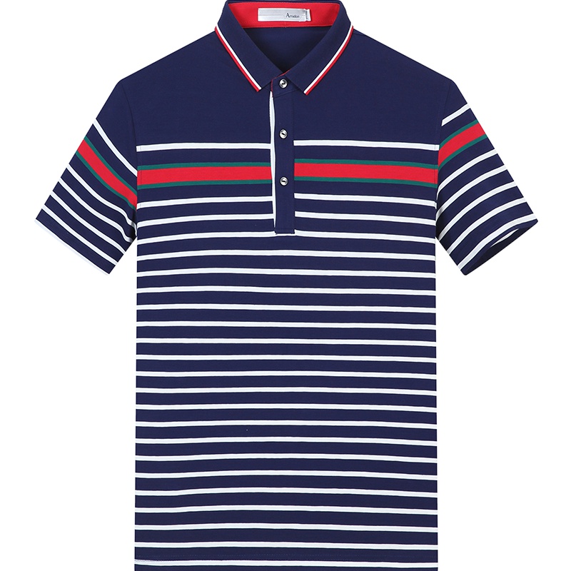 Artsdon/阿仕顿男装夏季透气男士POLO衫撞色条纹翻领短袖T恤