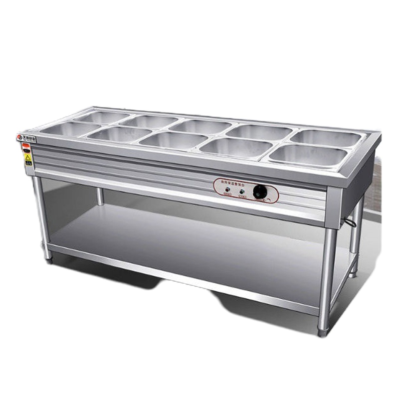 定制款不锈钢售饭车 (5格8盆带玻璃罩)
