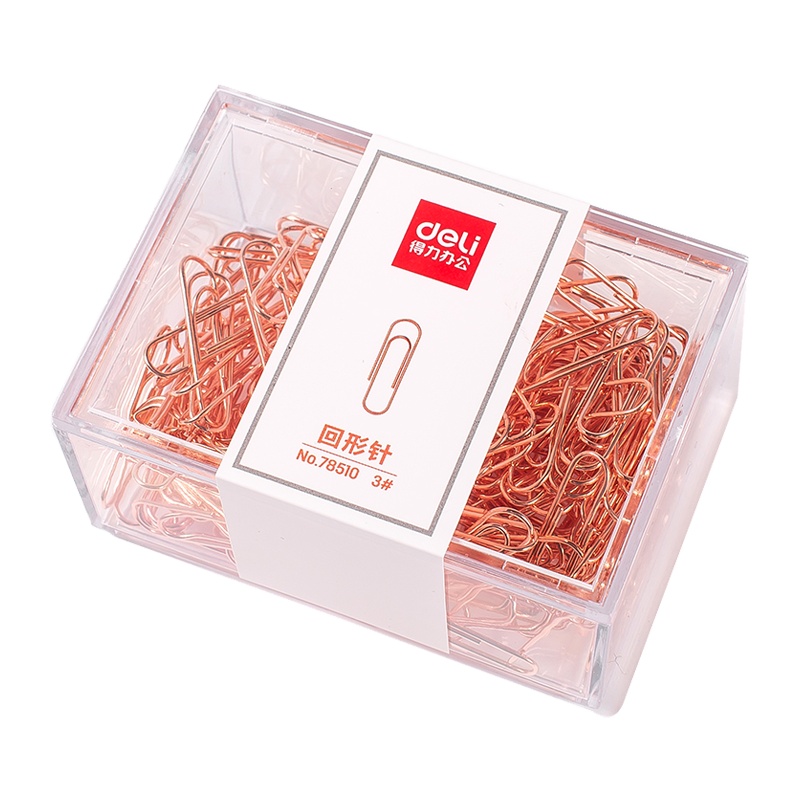 得力(deli)78510 3号金属回形针 2盒装 玫瑰金曲别针回行针 异形针万字夹回旋针 财务用品
