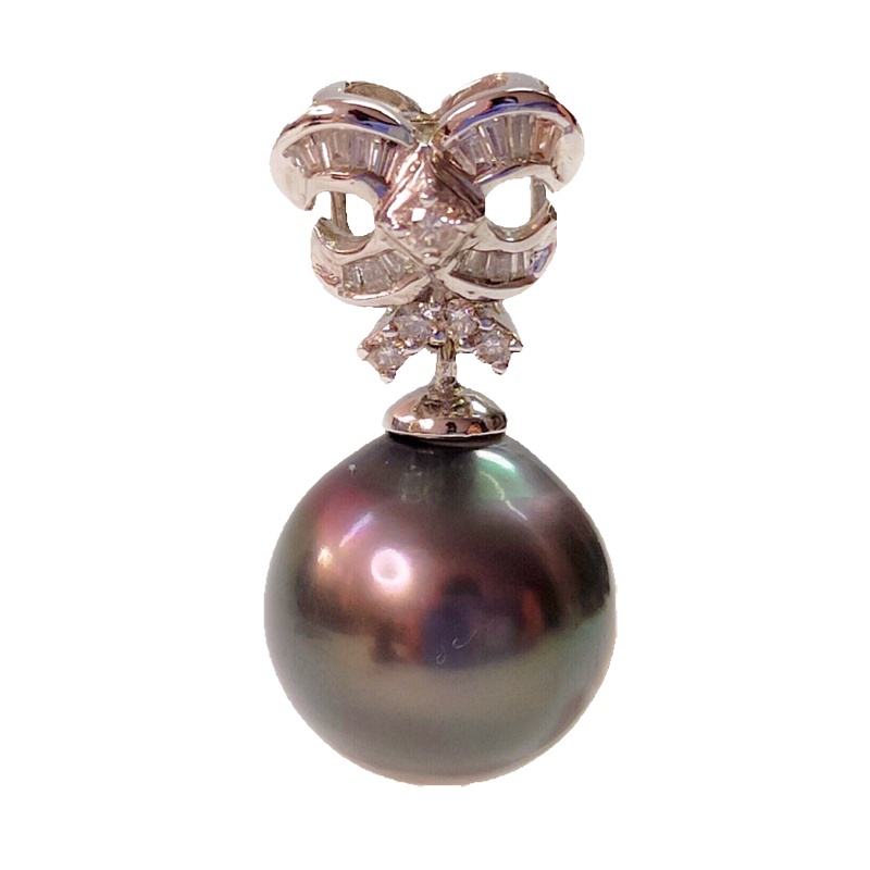 缘源珠宝 天然大溪地黑珍珠吊坠 18K金钻石镶嵌珍珠吊坠 女款 附送证书 不含链