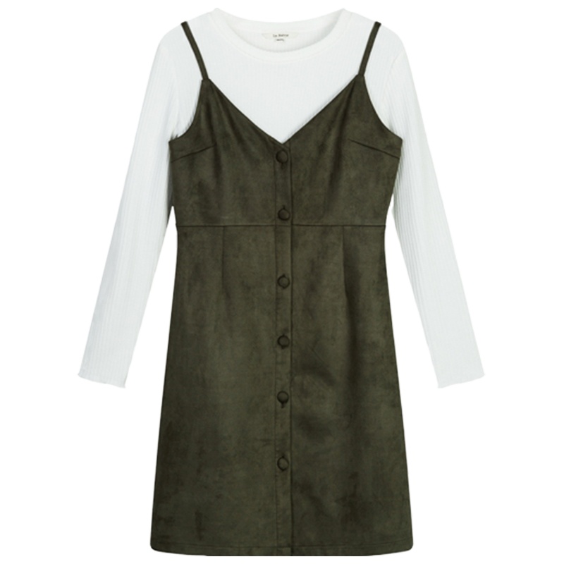 【专柜同款】拉·贝缇韩版时尚休闲纯色显瘦哦麂皮吊带裙气质两件套装60006682