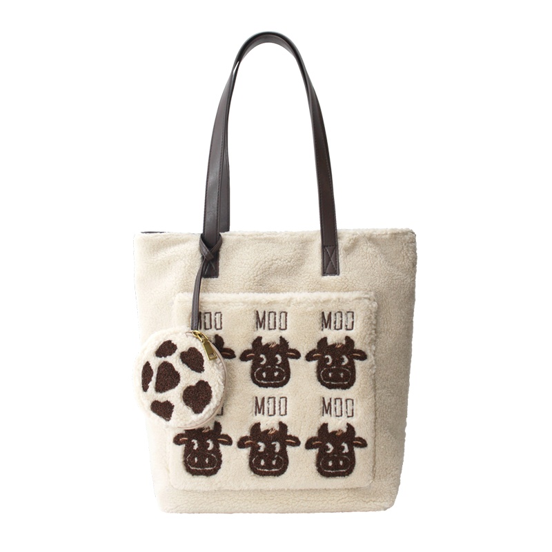 花间公主MOO新款潮春季毛毛包托特女包羊羔毛单肩包大容量毛绒包