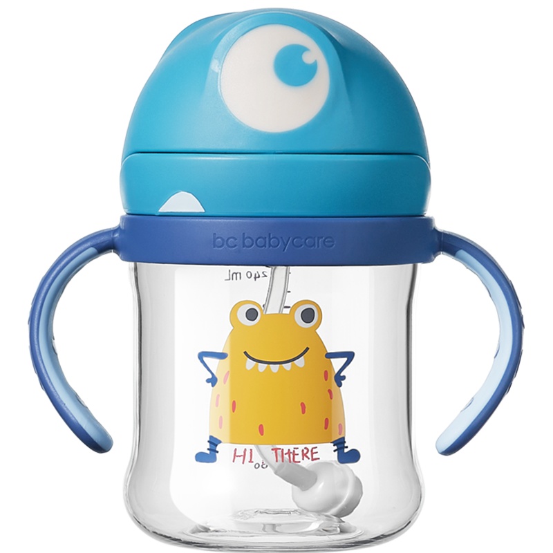 babycare婴儿学饮杯儿童喝水吸管杯子带手柄家用防摔宝宝水杯tritan 把手款 格里蓝 240ML 2611