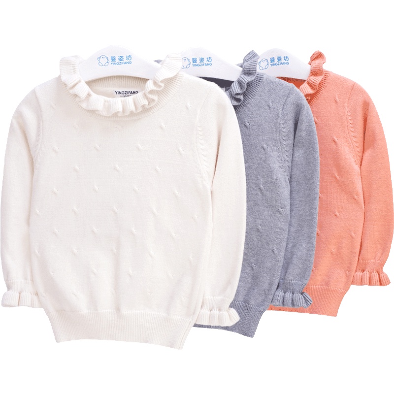 婴姿坊女童秋冬高领纯色针织衫小公主花边领女宝宝韩版毛衣打底衫 3色 80-120cm 1-6岁