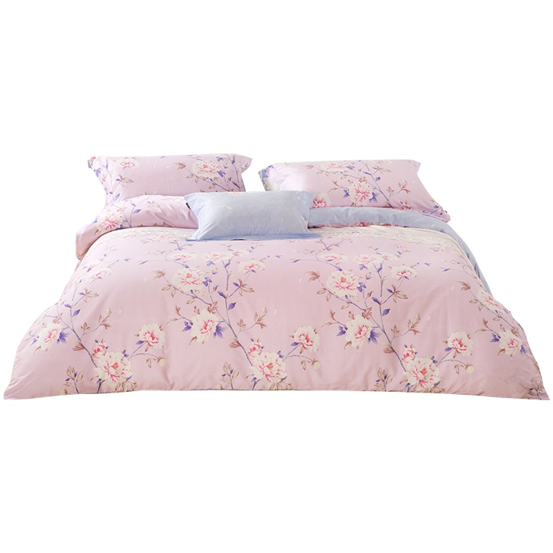 LOVO家纺罗莱生活出品床品四件套全棉斜纹印花 优雅花卉田园床上用品纯棉床单被套枕套1.5/1.8米床 翩翩花语