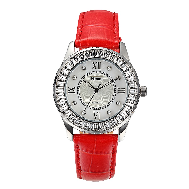 尼尚(NESUN)正品手表石英表女士轻奢气质潮流防水款女表满天星镶水钻腕表真皮表带送礼物礼品表6231