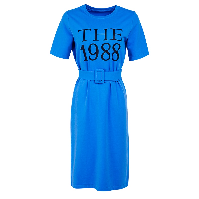 晚白 新款减龄休闲印花圆领短袖收腰包臀T恤裙连衣裙女