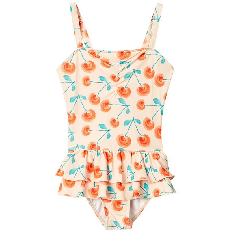 号手儿童泳衣女童游泳衣可爱连体樱桃泳装公主裙式中大小童ins风
