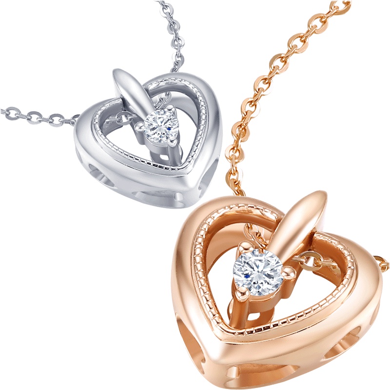 周大生 定价钻石项链女士 正品真钻18K彩金灵动心形锁骨链玫瑰金钻石吊坠送恋人生日礼官方正品饰品 女士珠宝首饰