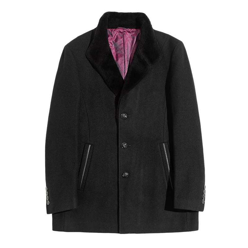 卡帝乐鳄鱼（52.3%羊毛）男士翻领毛领羊毛大衣中长款中青年商务休闲爸爸装外套