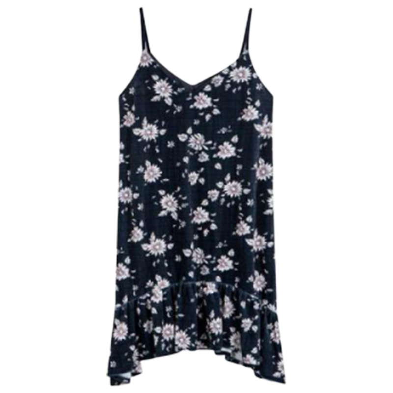 【专柜同款】拉夏贝尔显瘦复古7m秋新款吊带印花丝绒百褶裙连衣裙子A字中长款女70009525