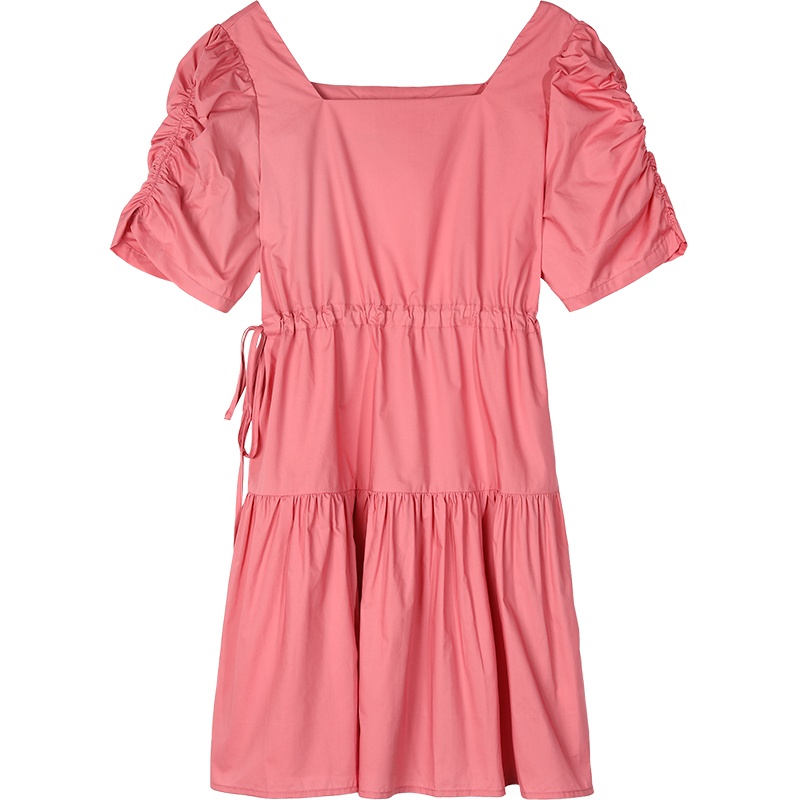 【新款】妖精的口袋法式方领连衣裙女2020夏季泡泡袖显瘦复古裙子