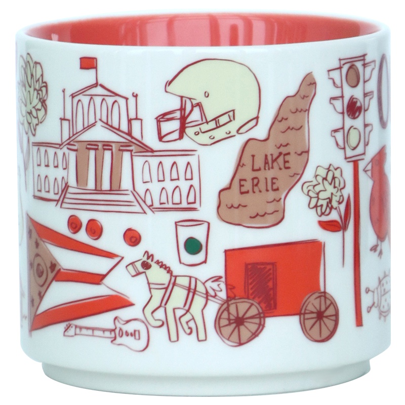 [卡通可爱手绘]星巴克(Starbucks)俄亥俄州纪念珍藏版 陶瓷马克杯 414ml 星巴克杯子 水杯杯具 美国进口