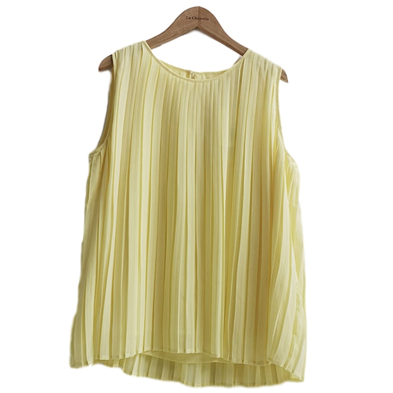 【福利款】拉夏贝尔UlifeStyle夏季新款通勤纯色无袖百褶雪纺衫女81112329