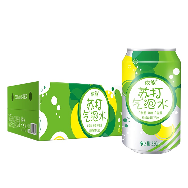 依能苏打水汽水 饮料气泡水柠檬味 330*24罐 整箱装