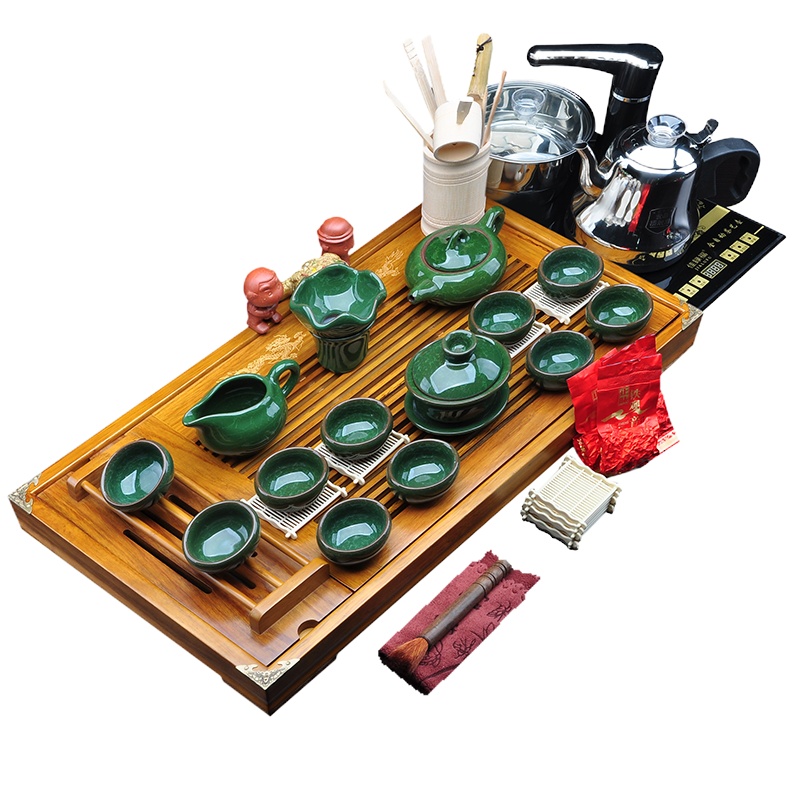 唐宏坊 双龙戏珠茶具套装 整套茶具实木茶盘 一体式电热炉全自动上水 冰裂 整套功夫茶具套装
