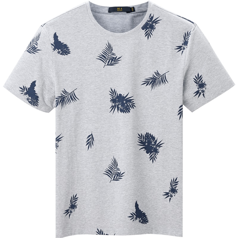 HLA海澜之家时尚印花短袖T恤2019夏季圆领休闲短T男HNTBJ2R252A
